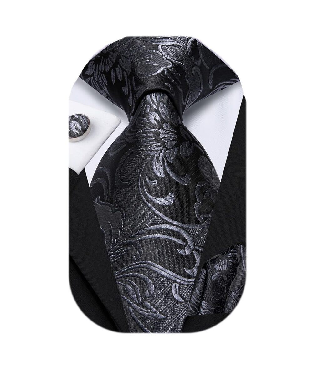 7871 Tie Set Solid Paisley Silk Striped Necktie with Cufflinks Tie